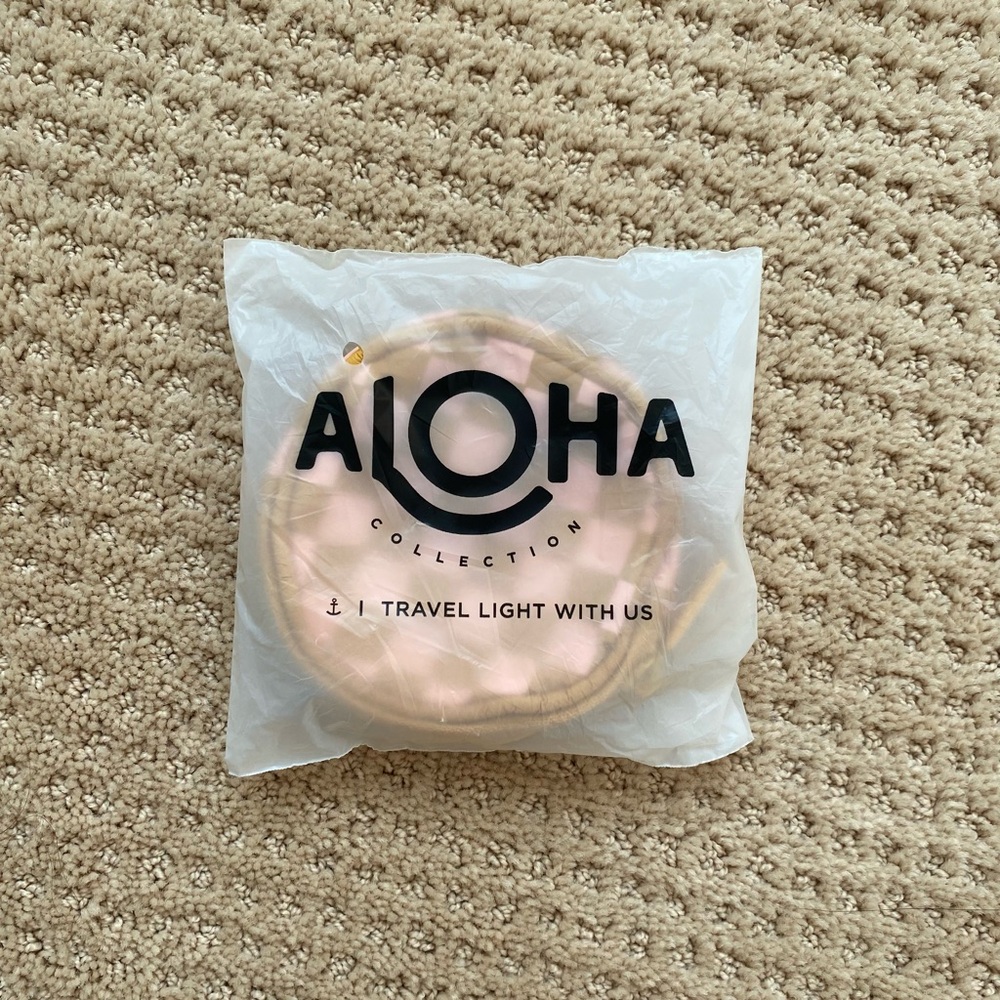 Aloha collection clip on pouch in mustard/pink checkered print